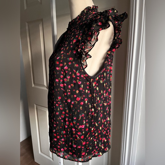 J. Crew Black and Red Ruffled Cap Sleeve floral Blouse size small - Picture 4 of 10